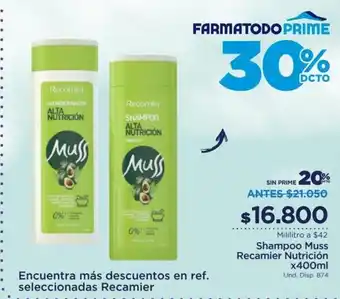 FarmaTodo Recamier Nutricion Shampoo Muss x 400 ml oferta