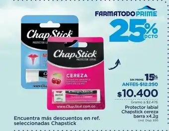FarmaTodo Chapsticlk cereza Protector Labial barra x 4.2g oferta