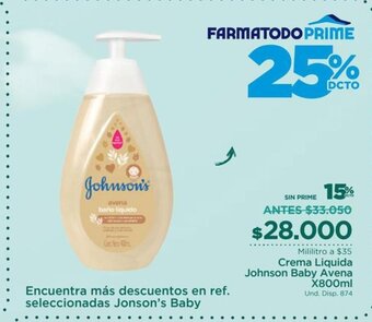 FarmaTodo Johnson's Baby Avena Crema Liquida x 800 ml oferta