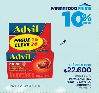 FarmaTodo Advil Max Pague 16 Lleve 20 Ibuprofeno oferta
