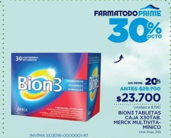 FarmaTodo Bion3 Tabletas Caja x 30 Tab Merck Multivitaminico oferta