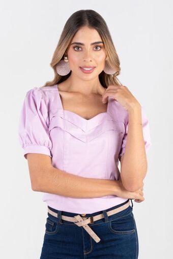 Unipunto Blusa manga corta escote corazón con alforzas oferta