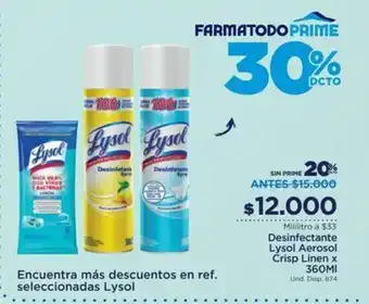 FarmaTodo Lysol Desinfectante Aerosol Crisp Linen x 360 ml oferta