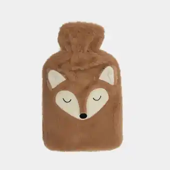 Bolsa para agua caliente de 2 litros con funda café, diseño zorro