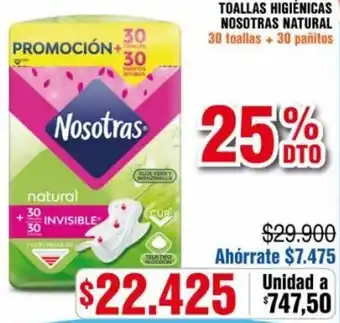 Alkosto Toallas Higiénicas Nosotras Natural 30 Toallas + 30 Pañitos oferta