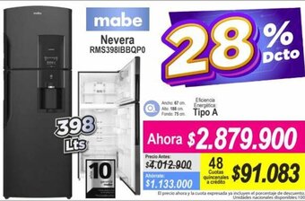 Alkomprar Mabe Nevera RMS398IBBQP0 398L oferta