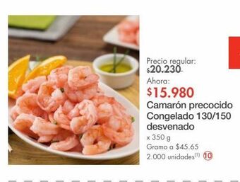 Metro Camarón precocido congelado 130/150 desvenado x 350g oferta