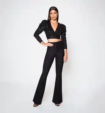 Studio F Blusa crop manga larga en lentejuelas oferta