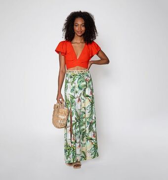 Studio F Blusa crop con tira cruzada oferta