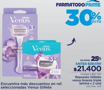FarmaTodo Repuesto Gillette Venus Breeze Triple Lamina 2 Unid oferta