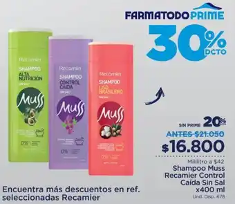 FarmaTodo Shampoo Muss Recamier Control Caísa Sin Sal 400ml oferta