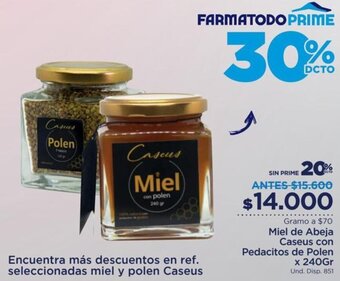 FarmaTodo Miel de Abeja Caseus con Pedacitos de Polen 240g oferta