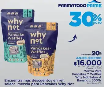FarmaTodo Mezcla para Pancakes Y Waffles Why Not Sabor A Banano 300g oferta