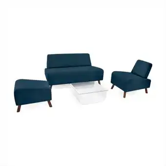 Éxito Sala manhattan tela azul + mesa de centro lincoln vidrio oferta