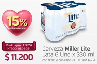 Makro Cerveza Miller Lite Lata 6 Und x 330ml oferta