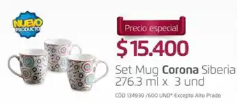 Makro Set Mug Corona Siberia 276,3ml x 3Und oferta