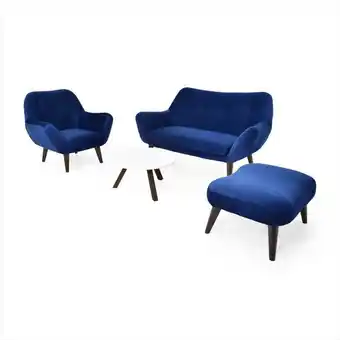 Éxito Sala lincoln tela azul + mesa de centro charlotte blanco oferta