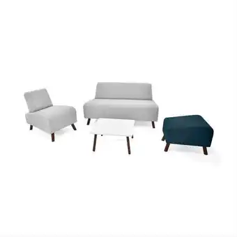 Éxito Sala manhattan tela plata azul + mesa de centro blanco oferta