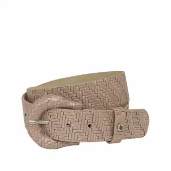 Bon-Bonite Cinturón ancho en cuero grabado color taupe cálido con hebilla redonda cubierta en cuero. oferta
