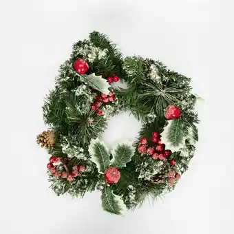 Panamericana Corona navideña verde de 40 cm con frutos rojos, hojas y manzanas oferta
