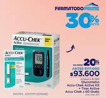 FarmaTodo Glucometro Accu-Chek Active Kit + Tiras Active Accu-Chek x 60 grats oferta