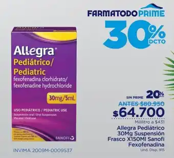 FarmaTodo Allegra Pediátrico / Pediatric Suspensión 30mg / 5ml oferta