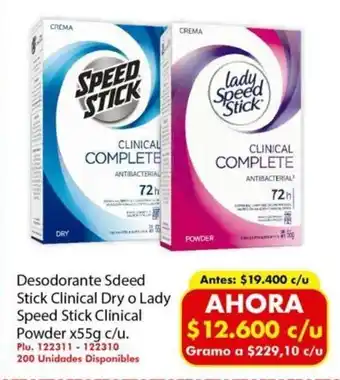 Mercaldas Desodorante Speed Stick Clinical Dry o Lady Speed Stick Clinical Powder x 55g oferta