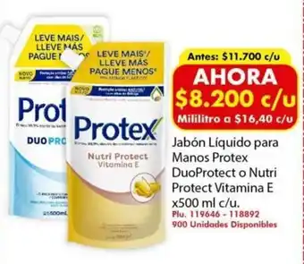Mercaldas Jabón Líquido para Manos Protex Duoprotect o Nutri Protect vitamina E x 500ml oferta