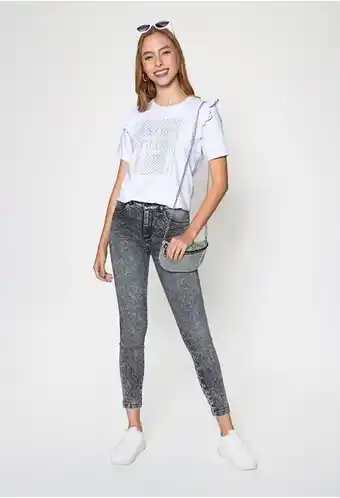 ELA Jean skinny gris tiro alto con destroyer oferta