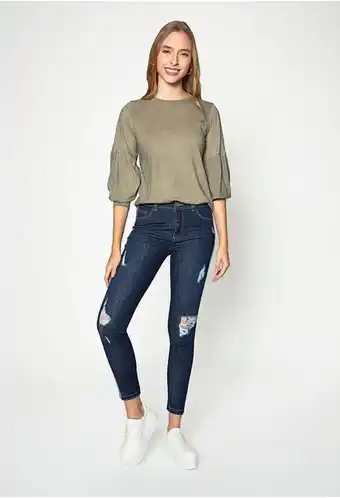 ELA Jean skinny tiro alto con pieza contrast oferta