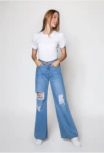 ELA Jean palazo tiro alto con cinturón. oferta