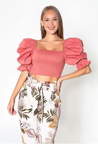 ELA Blusa manga corta crop con multiaguja oferta