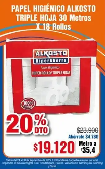 Alkosto Papel Higiénico Alkosto Triple Hoja 30 metros x 18 rollos oferta