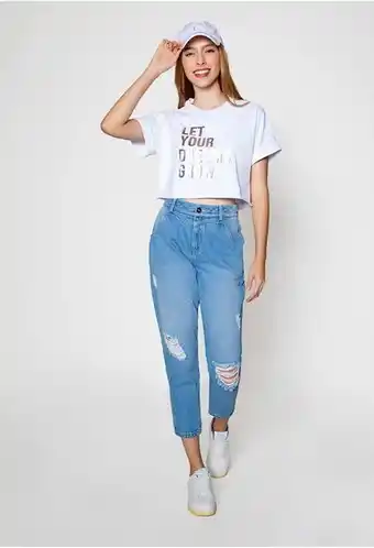 ELA Camiseta crop manga corta con estampado. oferta