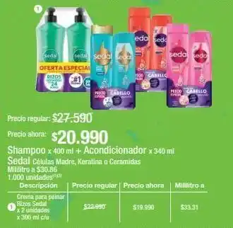 Jumbo Shampoo 400ml + acondicionador 340ml sedal oferta