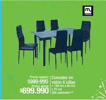 Jumbo Comedor en vidrio 6 sillas x 140cm x 80cm x 75cm oferta