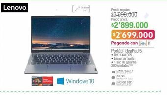 Jumbo Computador portátil lenovo oferta