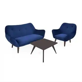 Éxito Sala lincoln tela poliéster azul + mesa de centro novo oferta