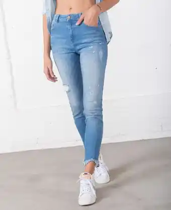 Naf Naf Jean para mujer tono medio push up tiro alto con rotos y salpicaduras oferta