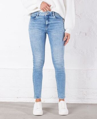 Naf Naf Jean para mujer azul medio skinny tiro súper alto con cortes en la pierna oferta