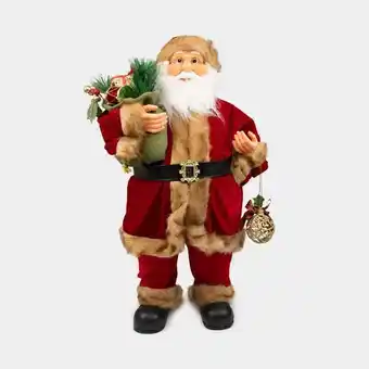 Panamericana Santa de 80 cm con traje rojo/café, esfera escarchada y regalos oferta
