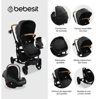 Linio Coche para bebe tipo moises + portabebe prima bebesit negro oferta