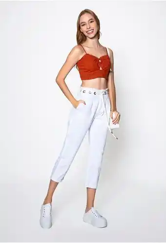 ELA Jean tiro alto con ojaletes y cinturón t oferta