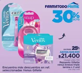 FarmaTodo Repuesto Gillette Venus Breeze Triple Lamina 2 Unid oferta