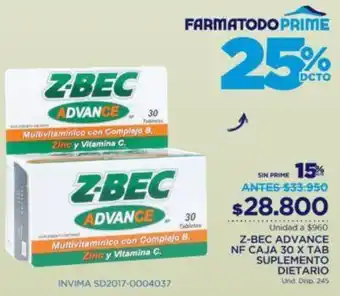 FarmaTodo Z-Bec Advance NF Caja 30 Tab Suplemento Dietario oferta