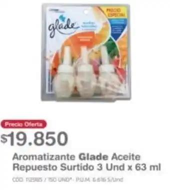 Makro Aromatizante Glade Aceite Repuesto Surtido 3Und x 63ml oferta