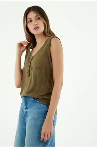 Tennis Camiseta para mujer verde militar con entorchado en la espalda oferta