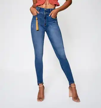 Studio F Jean ultraslim tiro alto tono medio con oferta