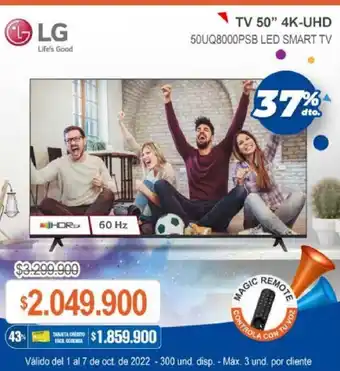 Alkosto LG TV 50" 4K-UHD 50UQ8000PSB LED SMART TV oferta