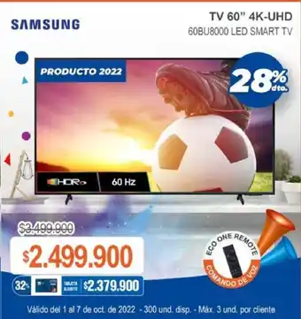 Alkosto Samsung TV 60" 4K-UHD 60BU8000 LED Smart TV oferta